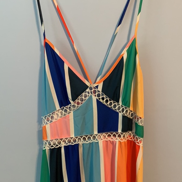 SHEIN Slayr Colorful Stripe Printed Ruffle Hem Backless Cami Dress Summer size 6 - Picture 5 of 9